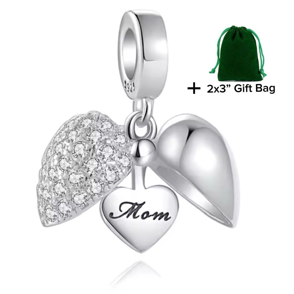 Mom Heart Dangle Charm | 925 Silver | Brand New